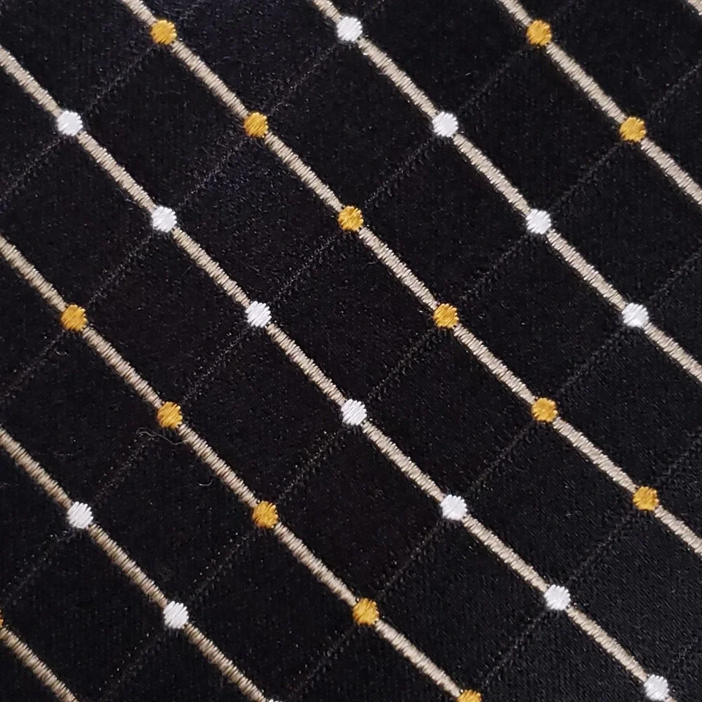 Geoffrey Beene Necktie Grid Pattern Classic Black Yellow Mens‎ Business Tie